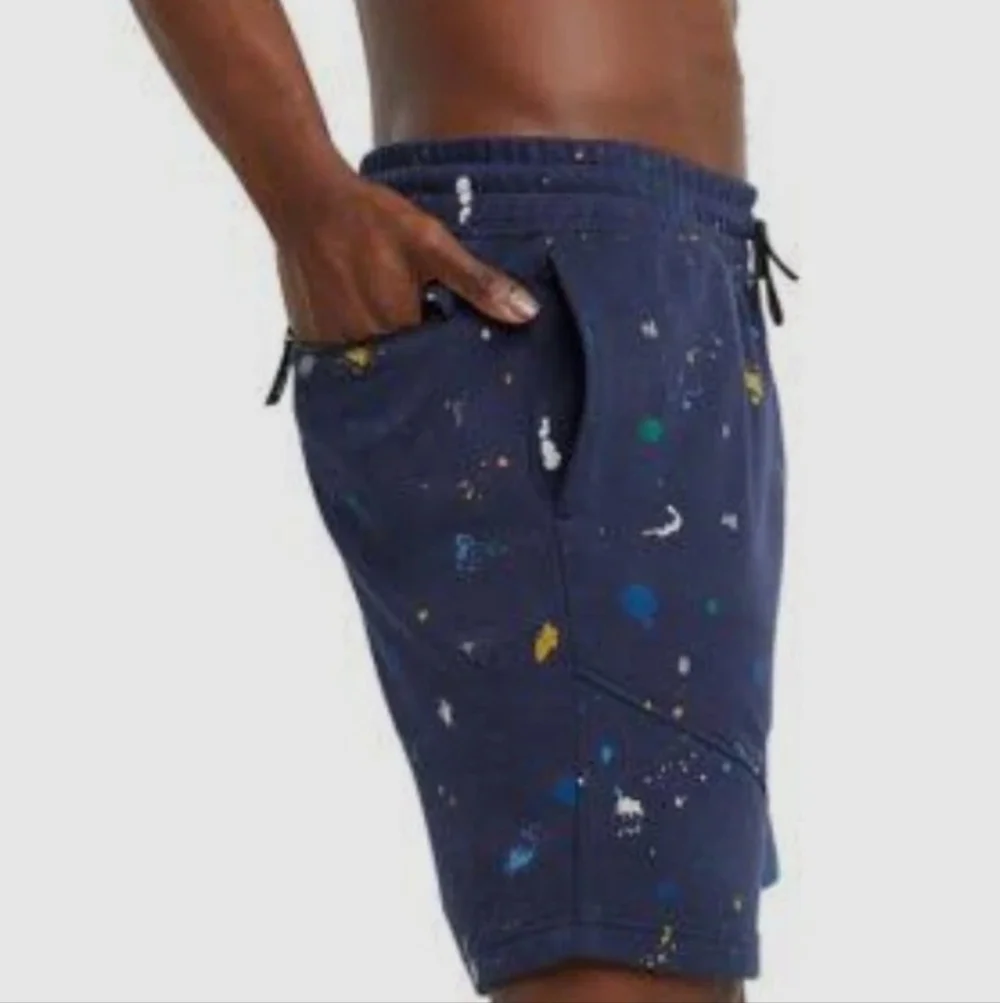 Champion Navy Blue Paint-Splatter Athletic Drawstring Shorts‎